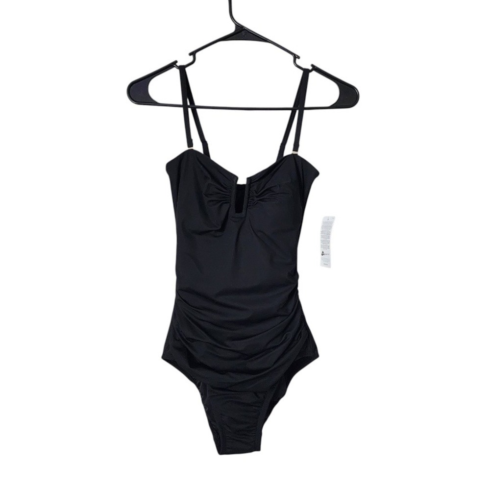 LANDS' END ruched sweetheart one piece swimsuit black size 6 style‎ V3029 NEW